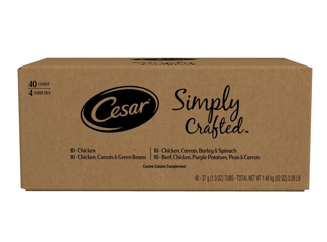 Cesar Simply Crafted Chicken and Beef Recipes Variety Pack Dog Food Toppers, 1.3 oz Tubs (40 Ct)