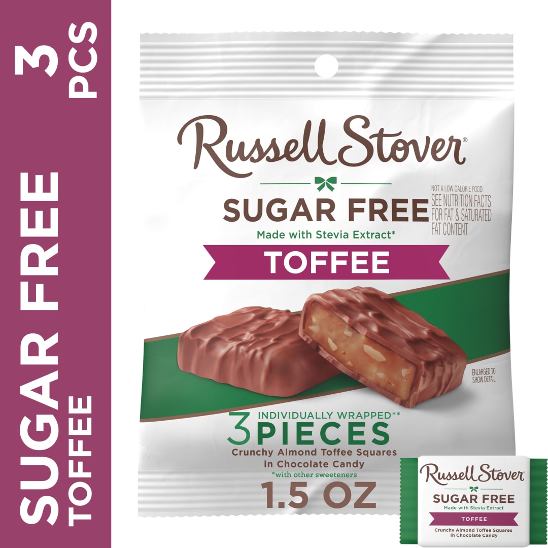RUSSELL STOVER Sugar Free Toffee Squares in Chocolate Candy, 1.5 oz. bag