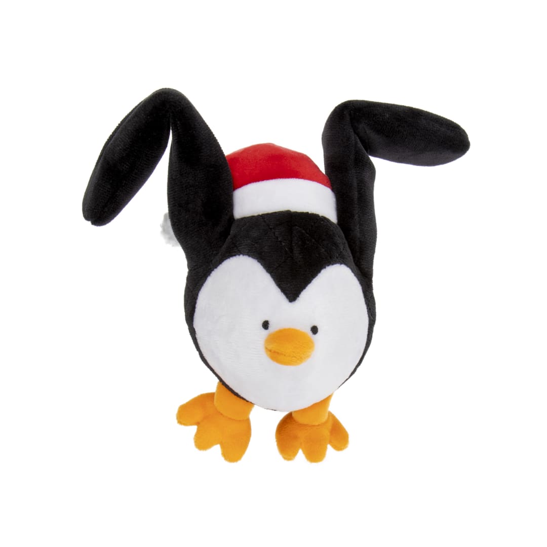 goDog Holiday Action Plush Penguin, Animated Squeaky Plush Dog Toy, Chew Guard Technology, Black