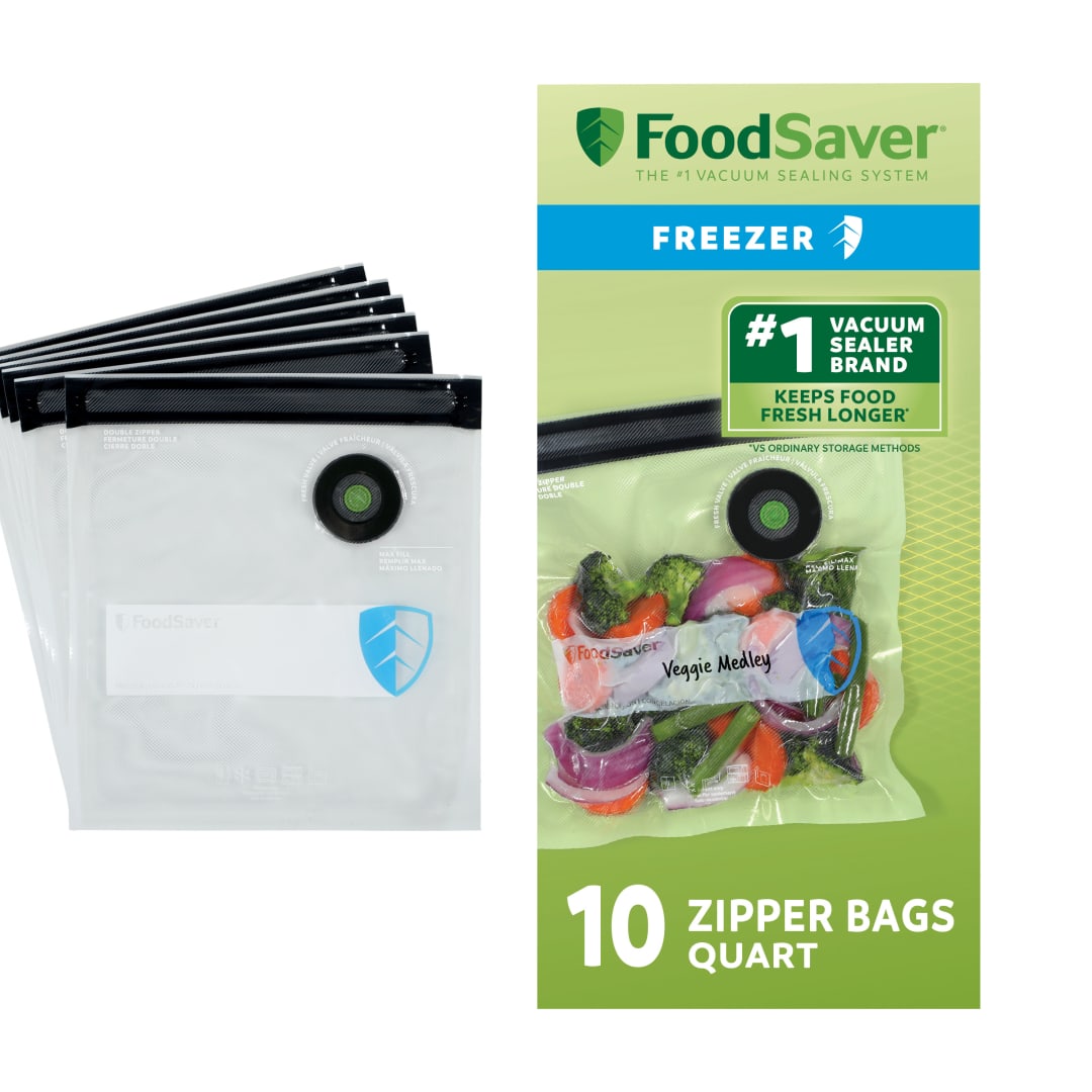 FoodSaver Vacuum Zipper Quart Bags, 946 ml, 10 Count, BPA-Free Reusable Storage Bags