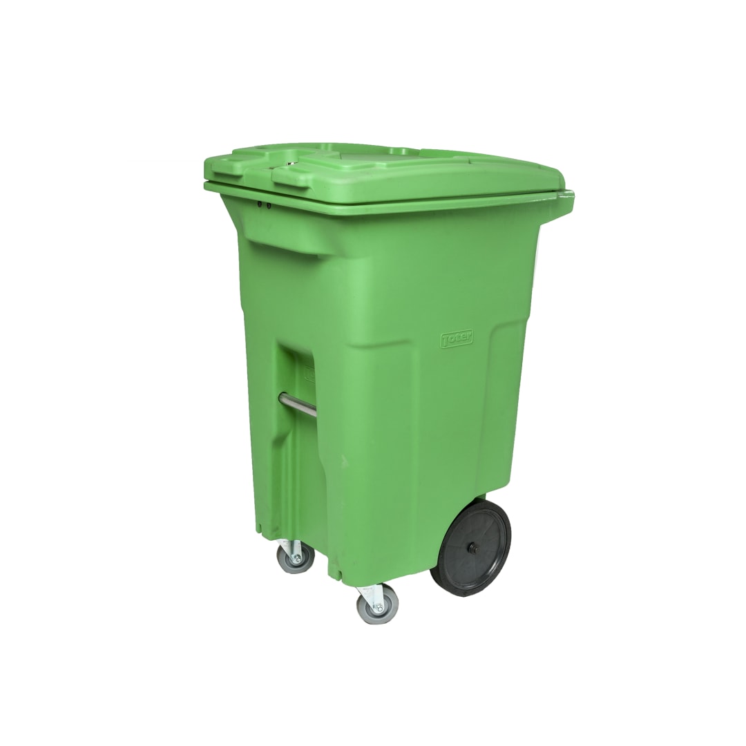 64 Gal. Lime Green Organics Trash Can with Wheels and Lid (2 caster wheels 2 stationary wheels)