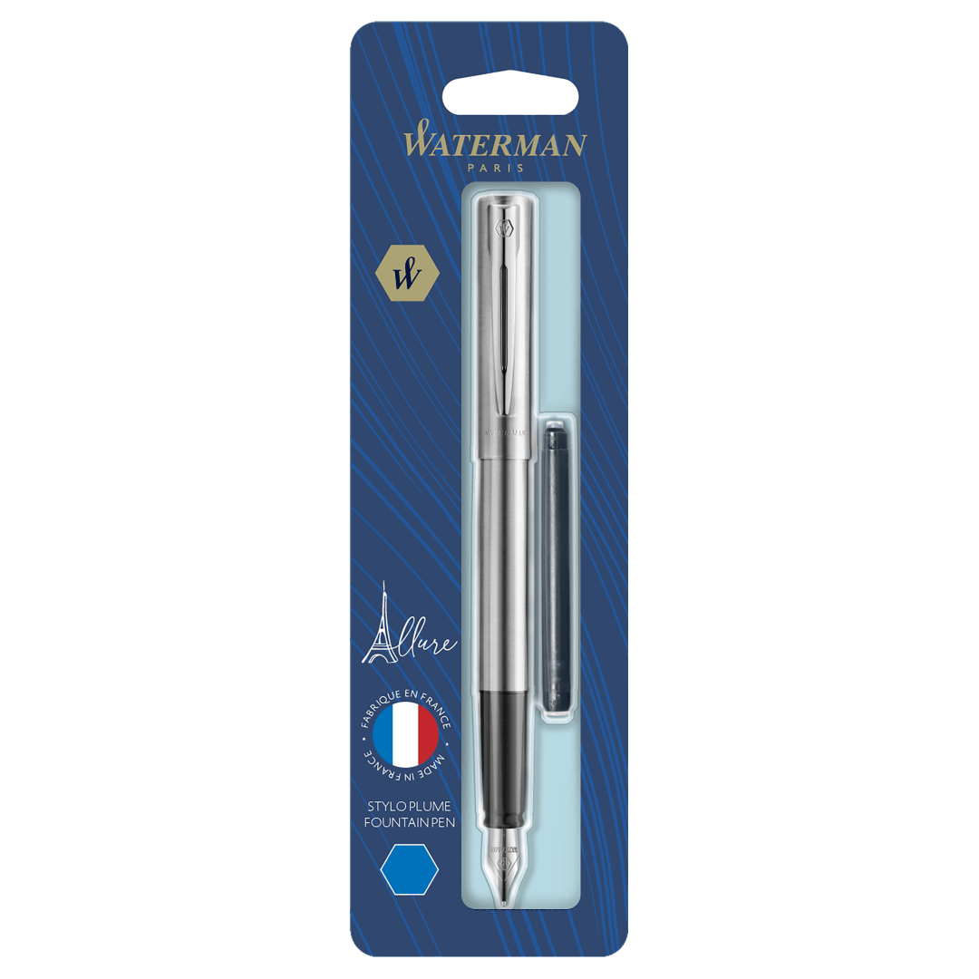 Waterman Allure Pluma estilográfica | Acero inoxidable con adornos de acero inoxidable | Punta fina | Tinta azul