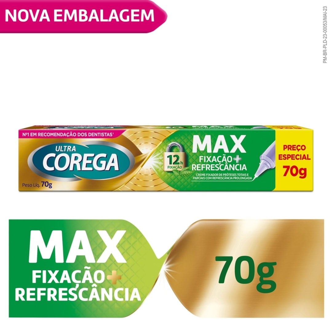 Ultra Corega Creme Max Fixação + Refrescância Sabor Menta – Fixador de prótese 70g
