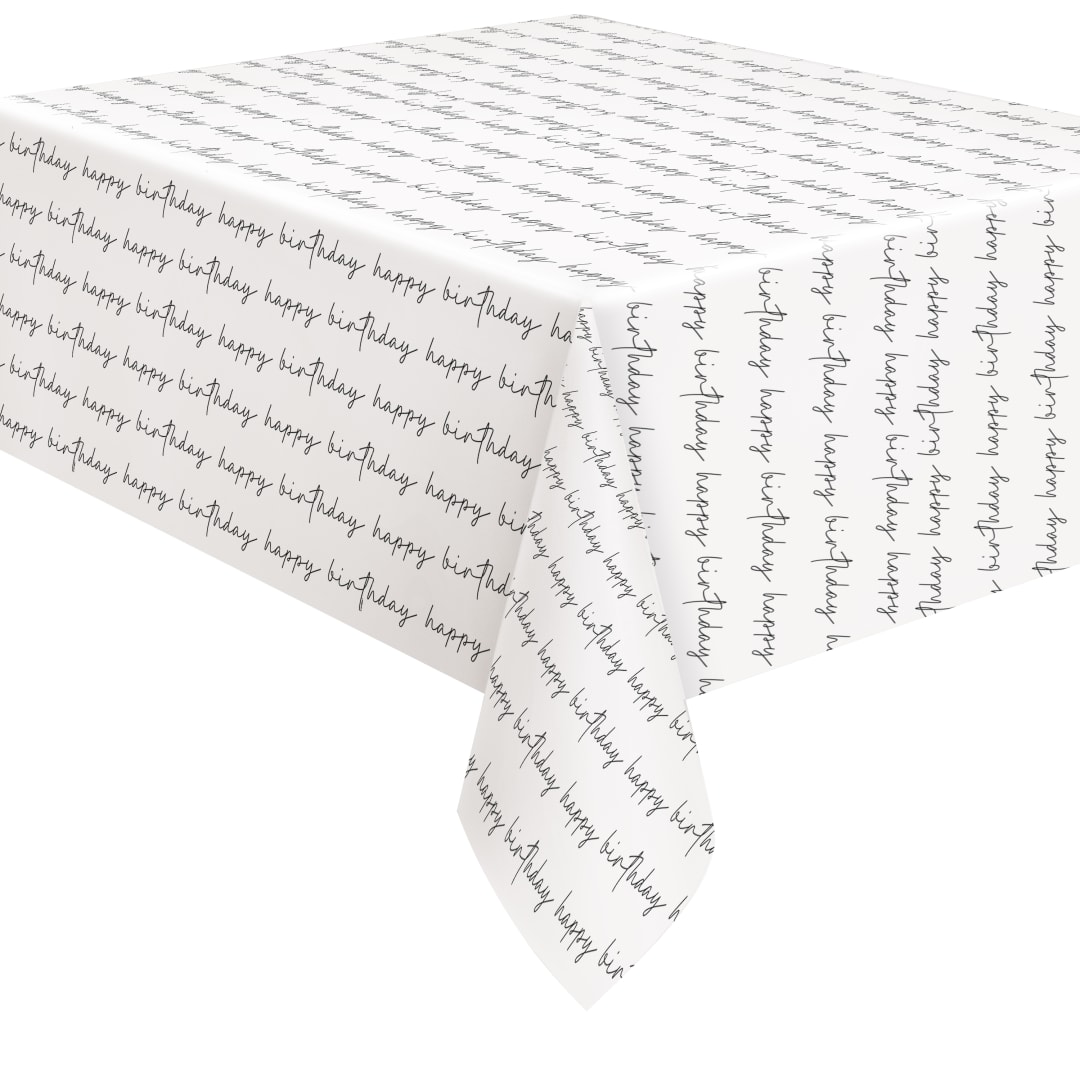 Script Birthday Rectangular Plastic Table Cover, 54" x 84" - Short Fold