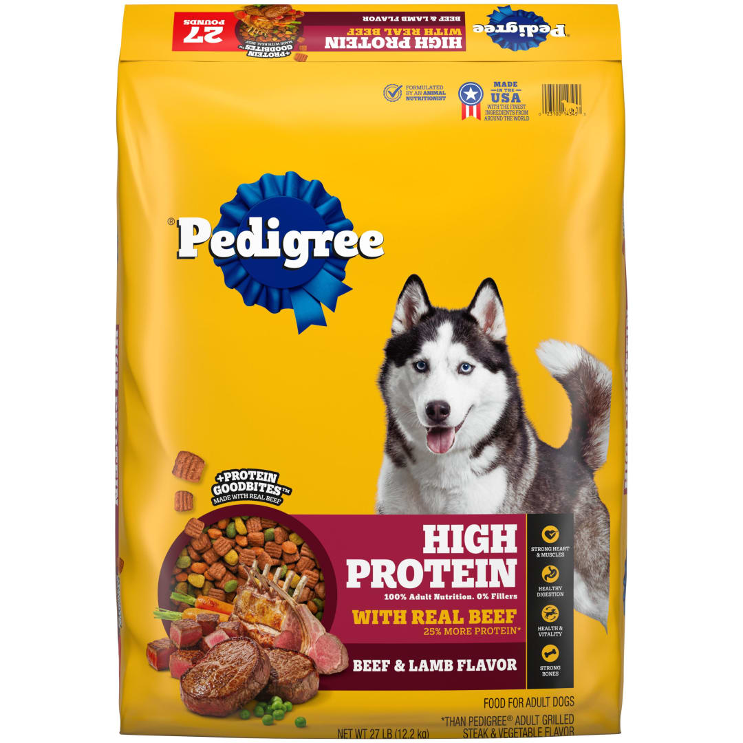Pedigree High Protein Adult Dry Dog Food, Beef and Lamb Flavor, 27 lb. Bag