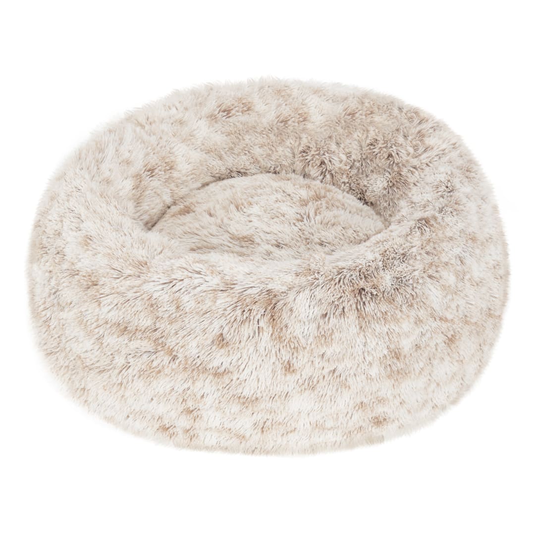 FurHaven Long Fur Calming Cuddler Donut Pet Bed, Driftwood Brown, Small