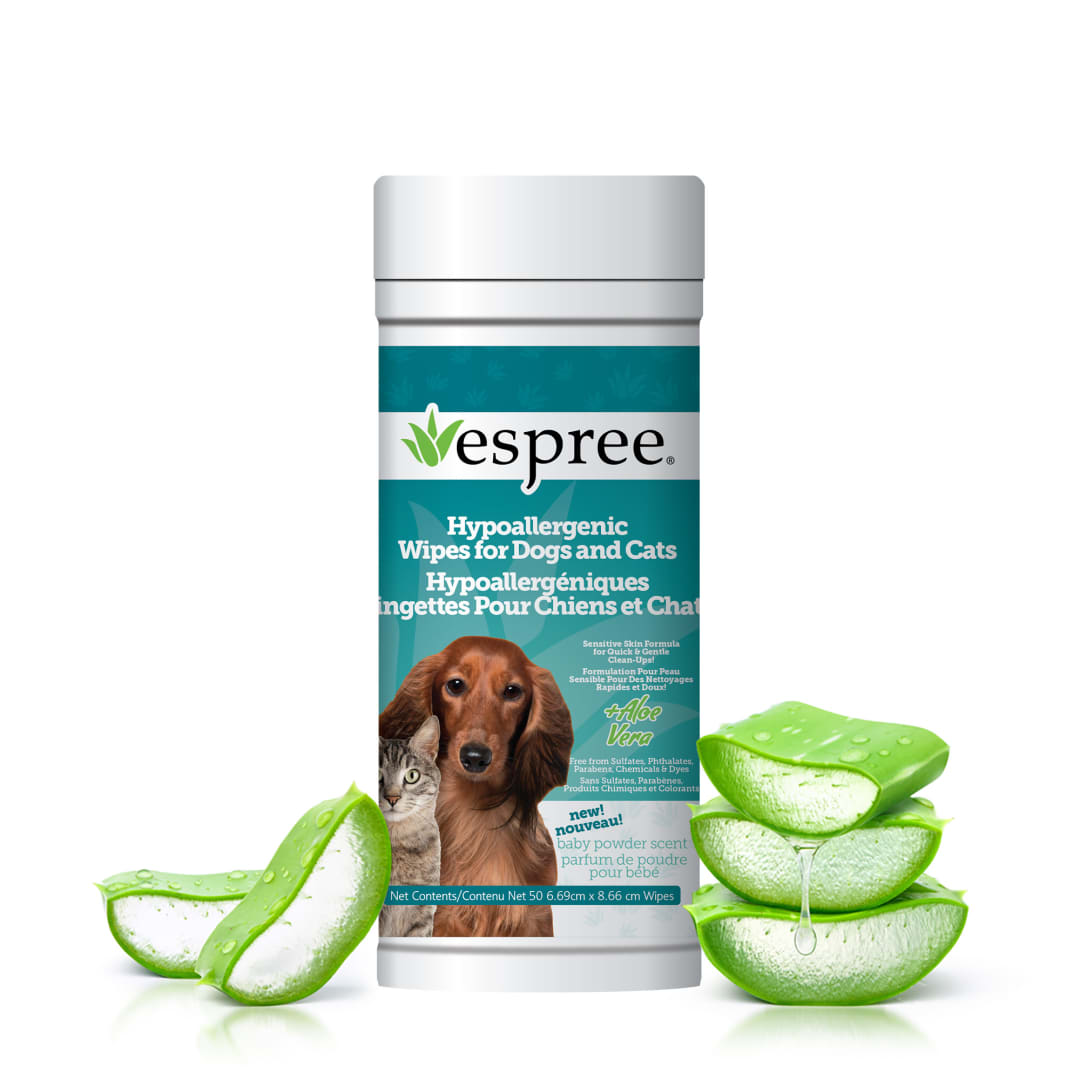 Espree Dog Hypoallergenic Aloe Wipes, Fresh Baby Powder Scent, 50 Count