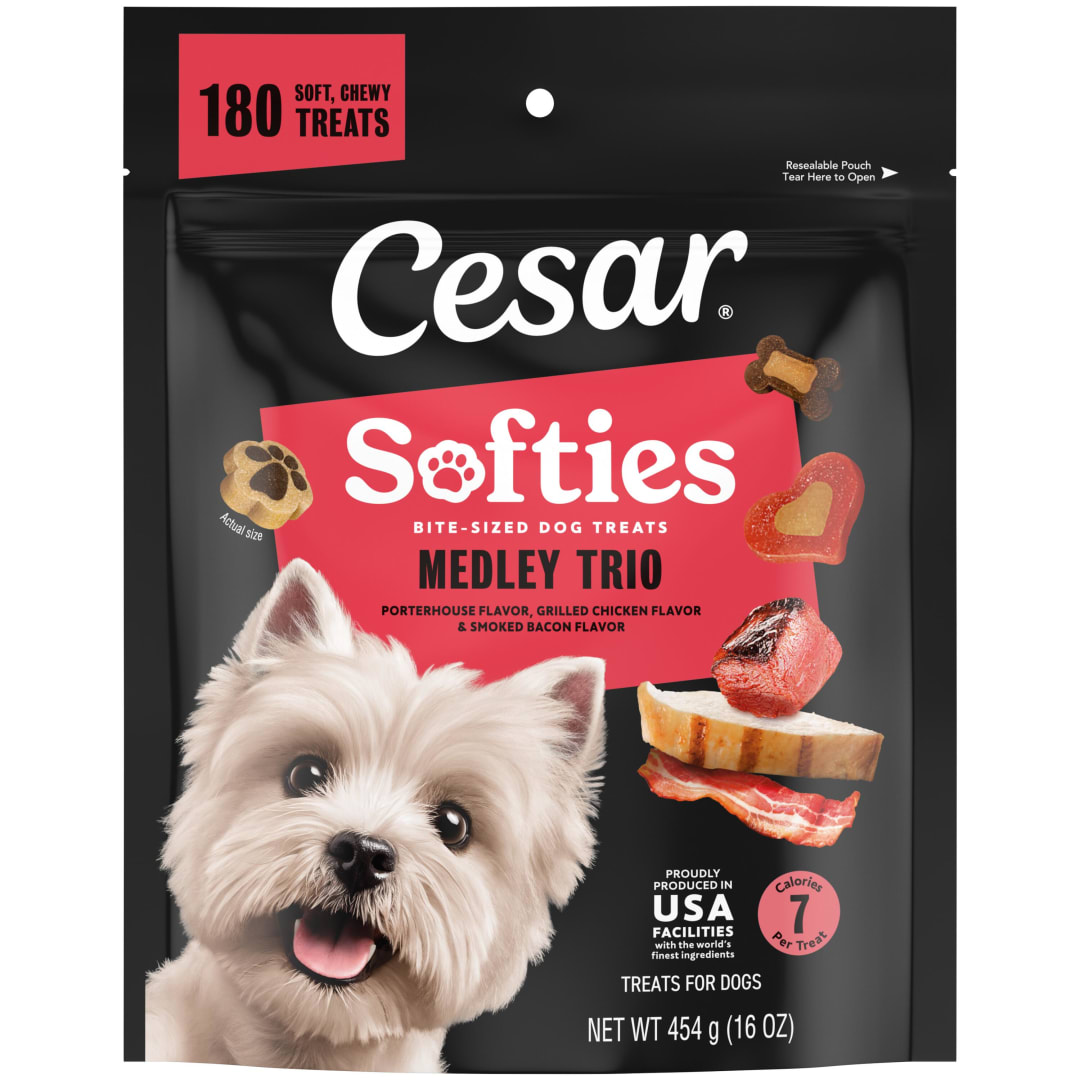 Cesar Softies Medley Trio Flavors Chewy Soft Dog Treats, 16 oz pouch, 180 Treats