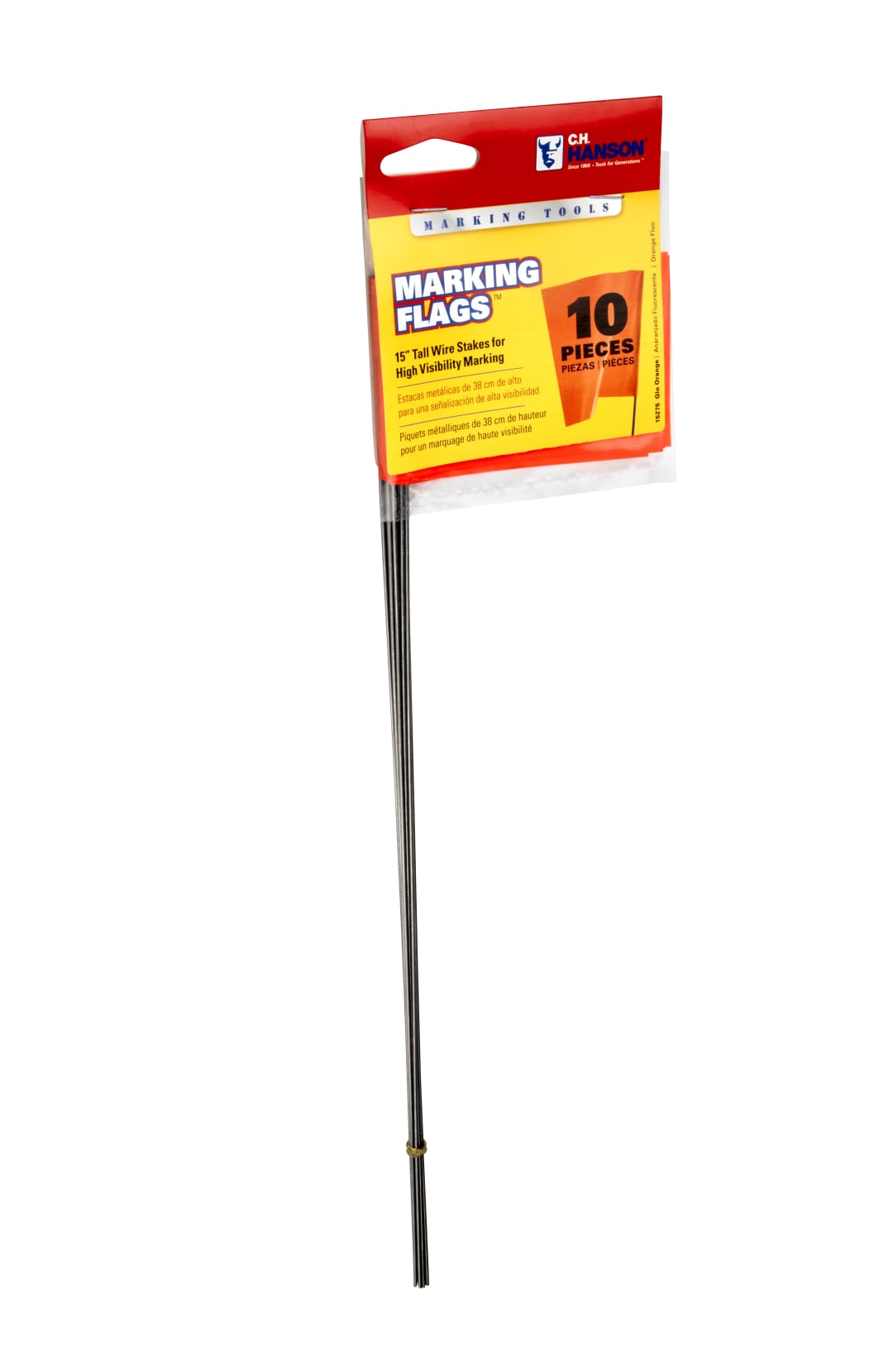 Stake Flags-15" Staff, 2-1/2"x3-1/2" Flag, Orange Fluorescent 10Pcs.