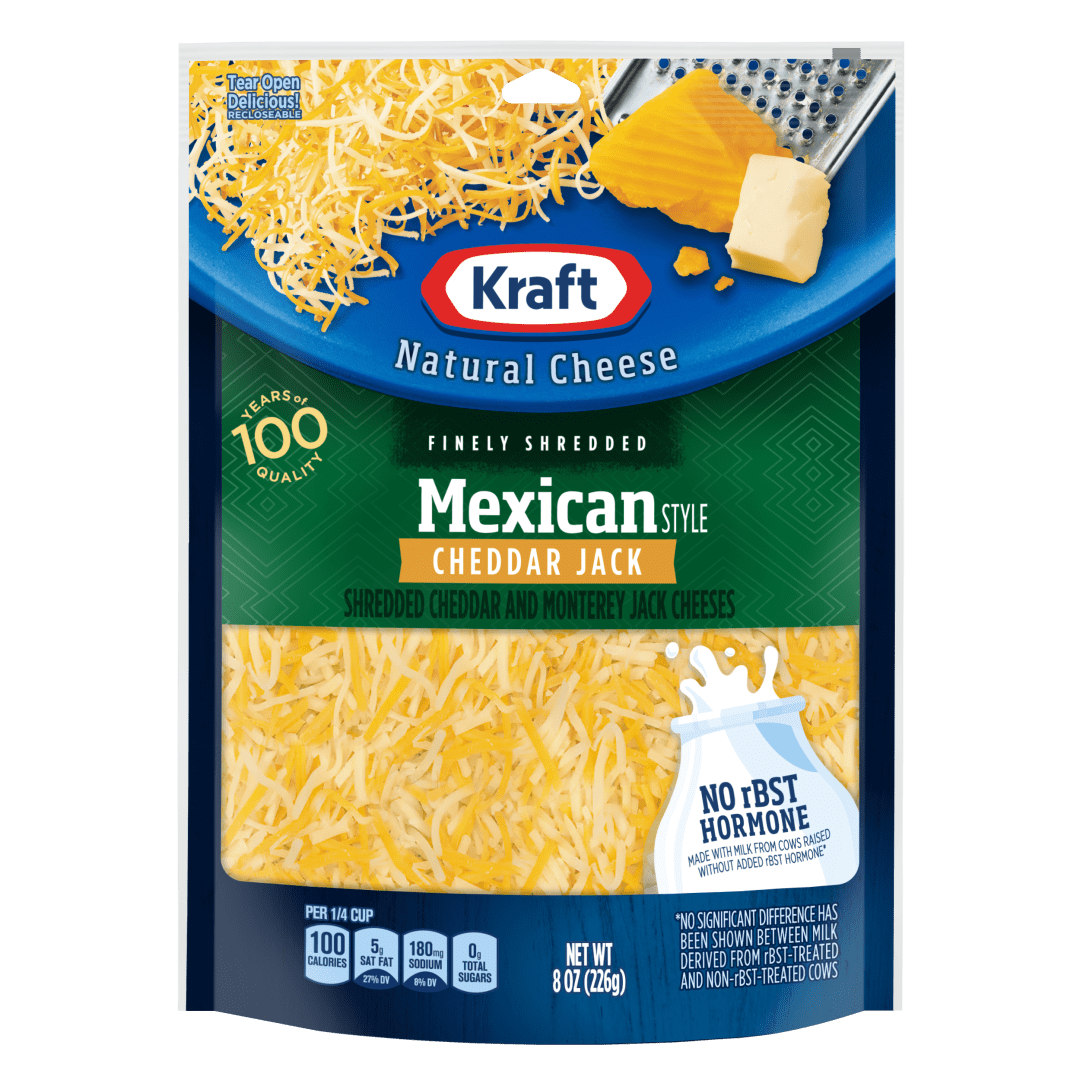 Kraft Natural Mexican Style Cheddar Jack Blend Finely Shredded Cheese, 8 oz Bag