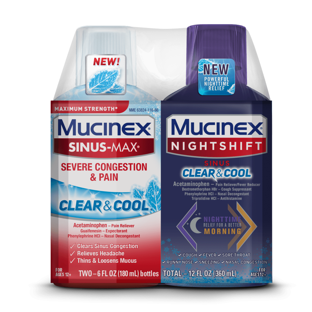 Maximum Strength* MUCINEX® SINUS-MAX® Severe Congestion & Pain & MUCINEX® Nightshift® Sinus Clear & Cool 3/(2x6) oz.