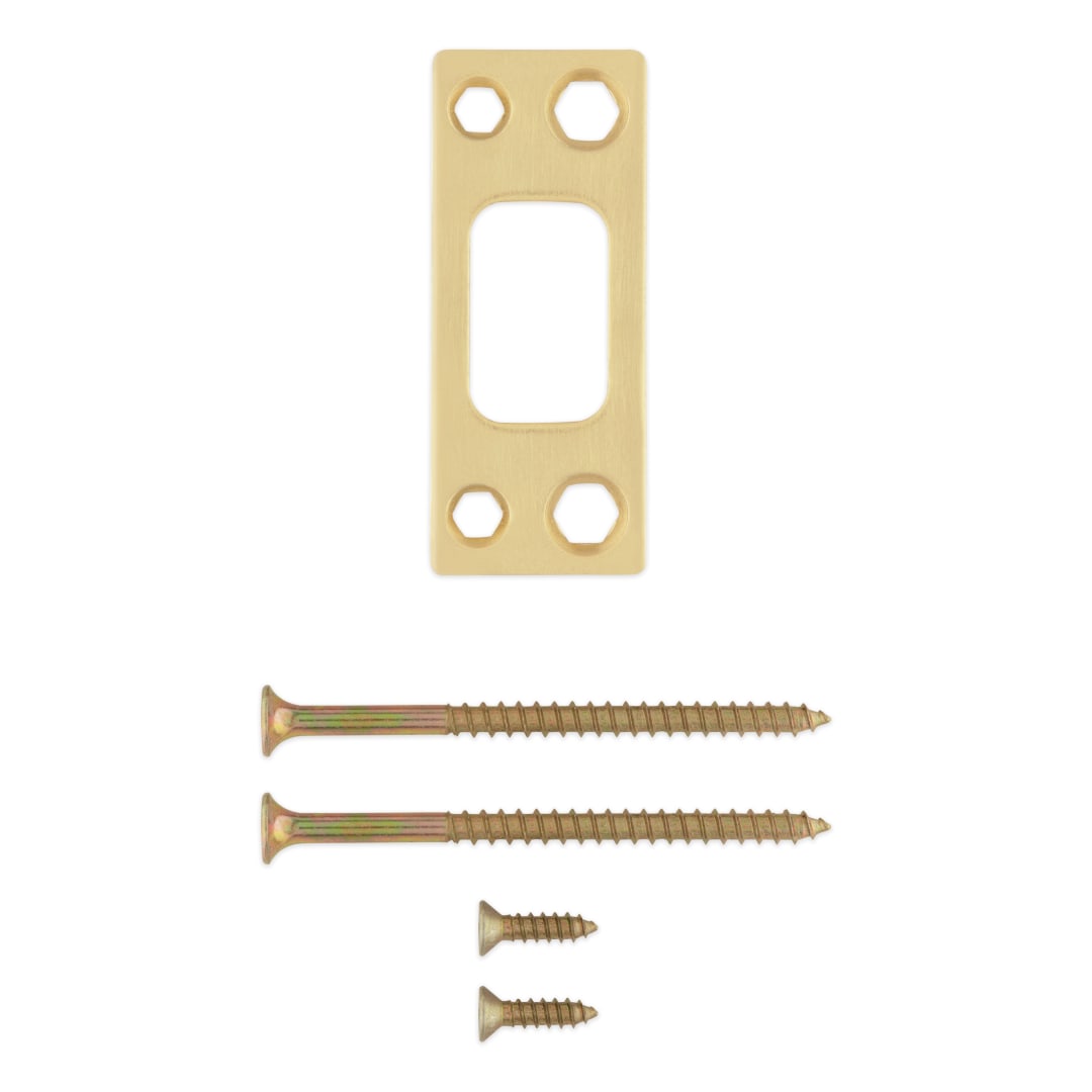 Deadbolt Square Corner Strike w/ Screws for Satin Brass Finish