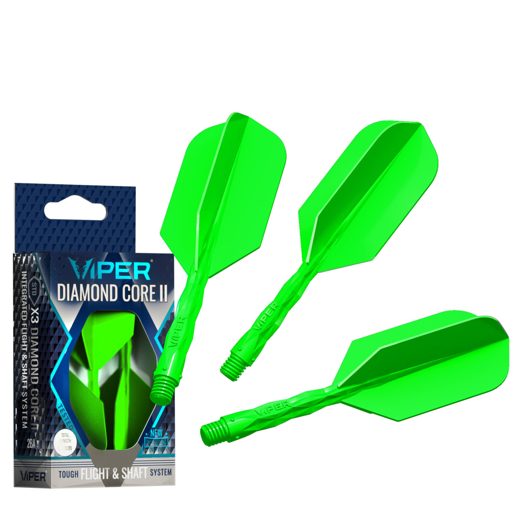Viper Diamond Core II Integrated Dart Flight & Shaft System - InBetween Shaft, Slim Flight - Neon Green