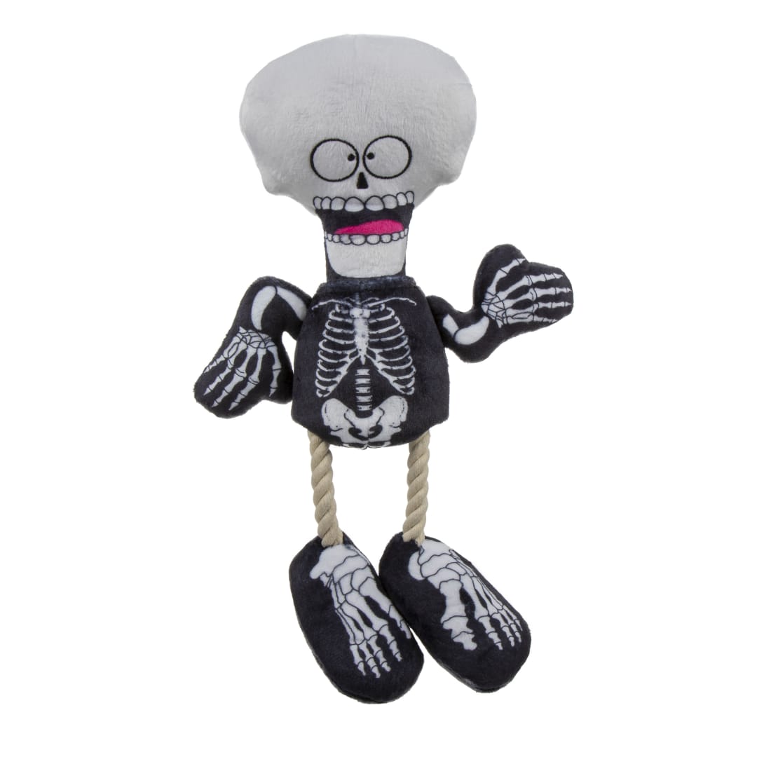 goDog Halloween Multi-tug Skeleton with Neckbone Squeaky Plush Dog Toy, Chew Guard Technology