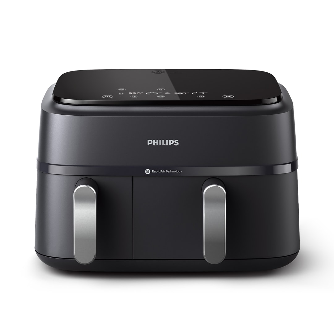 Philips 3000 Series Dual-Basket Airfryer, 9.5 Qt (9L) Capacity, Black, Silver Handles