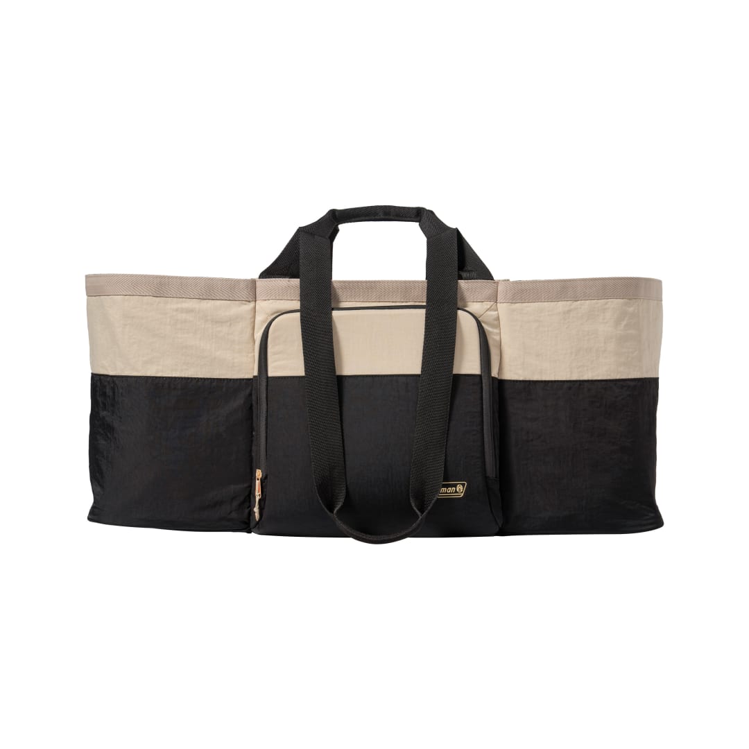Coleman® Mochila Térmica Now, Bolsa Tote para 24 Latas, con Forro a Prueba de Fugas, y Grandes Compartimentos de Bolsillo, Hecho de Tela 100% Reciclada, Negro y Beige