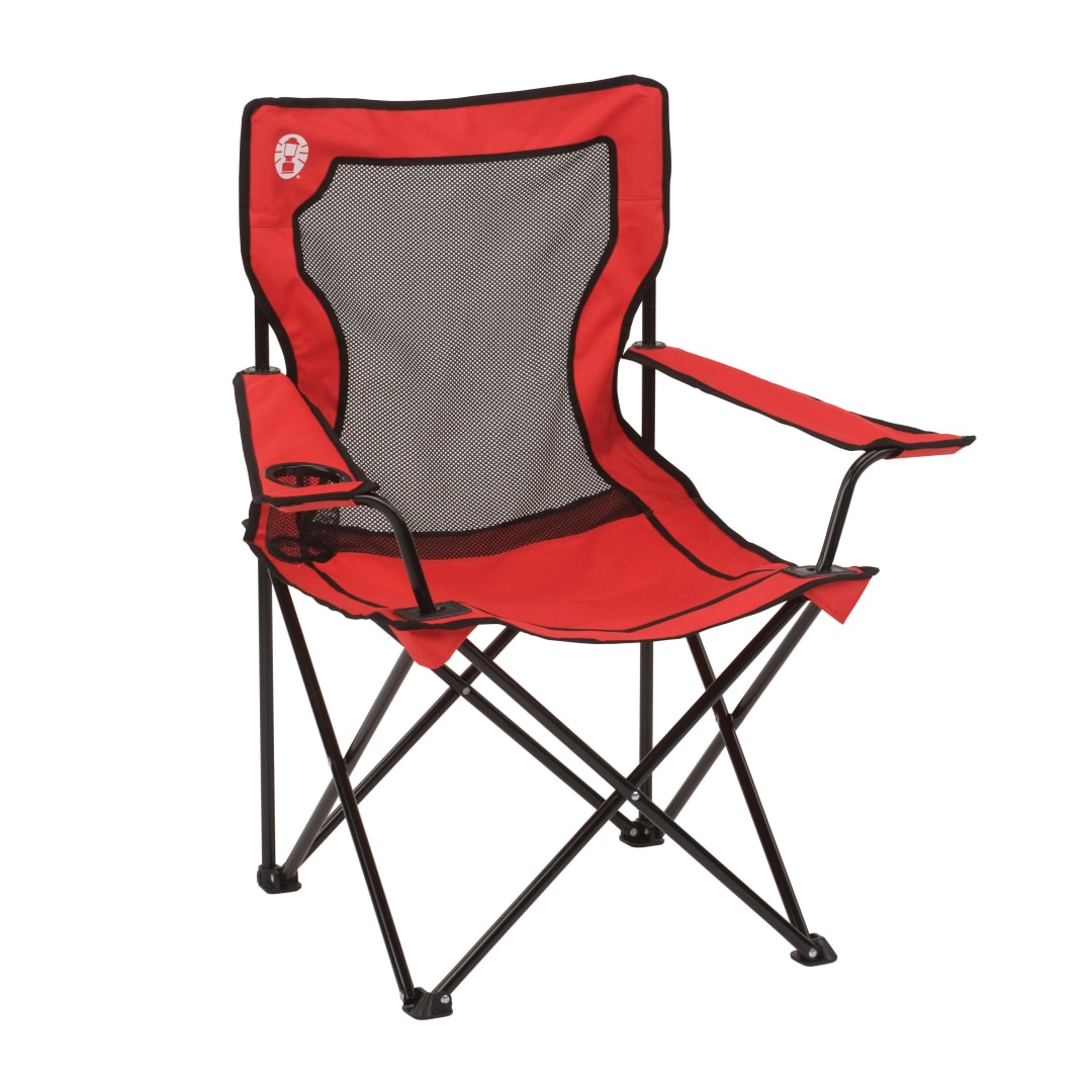 Coleman® Silla Quad, Silla de Camping Plegable, de Malla, con Portavasos y Respaldo de Malla de Nailon, Rojo