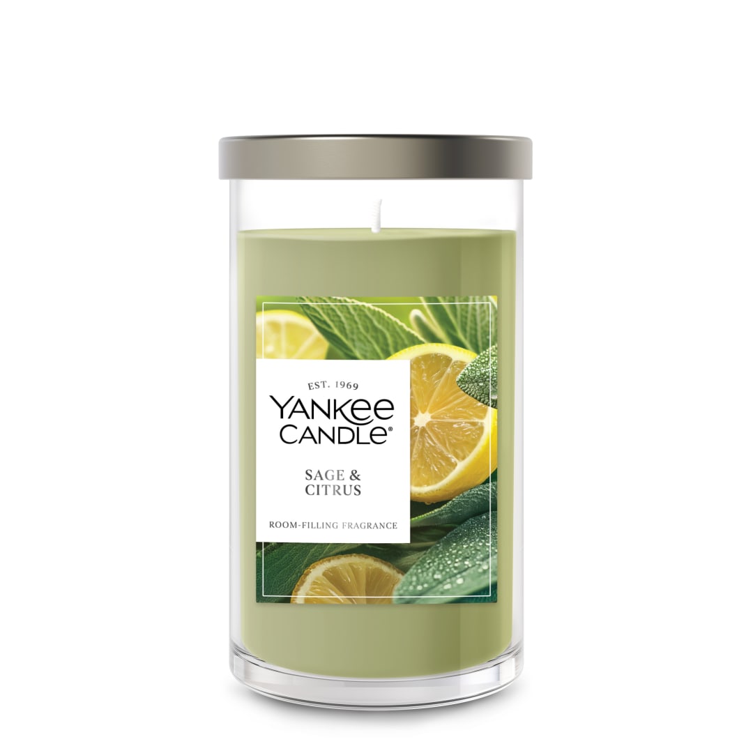 Yankee Candle® Medium Pillar Scented Candle with up to 115 Hour Burn Time, Premium Plant Wax Blend for Consistent Burn, 14.25 oz Pillar Candle with Room Filling Fragrance, Sage & Citrus