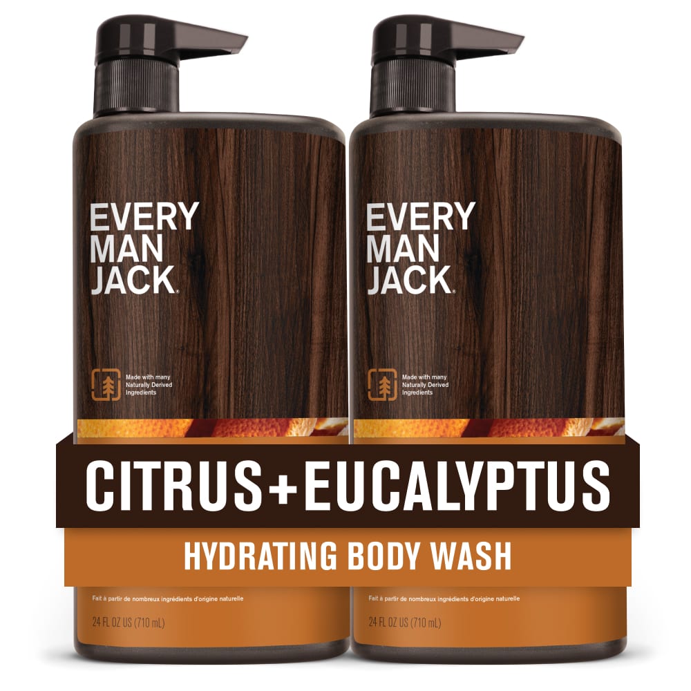 Every Man Jack Nourishing Citrus + Eucalyptus Mens Body Wash for All Skin Types - Naturally Derived Ingredients - Cleanse and Hydrate Skin with Coconut and Glycerin - 24 Fl Oz (2 Pack)
