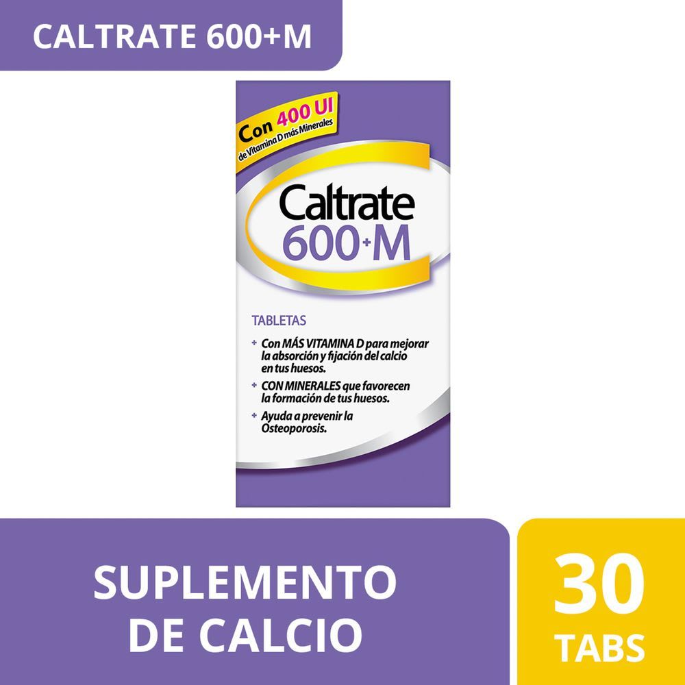 Caltrate Suplemento de Calcio 600 +M 600mg / 400 UI Frasco con 30 tabletas