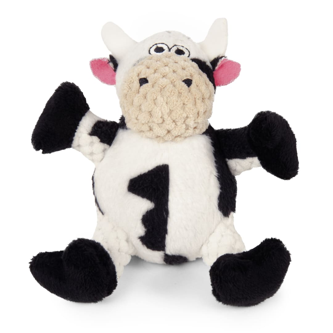 goDog Checkers Sitting Cow Squeaky Plush Dog Toy With Chew Guard Technology, Mini