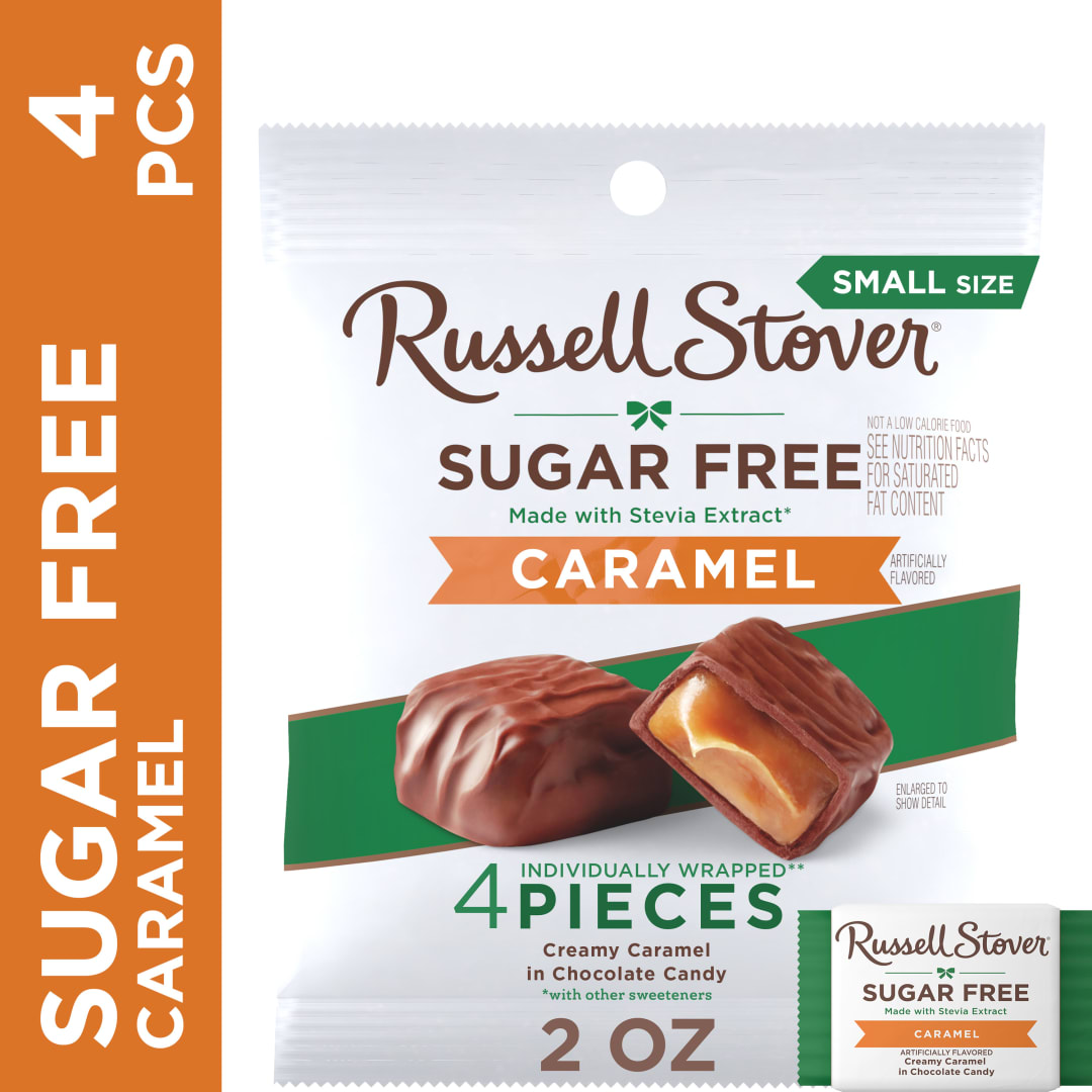 RUSSELL STOVER Sugar Free Caramel in Chocolate Candy, 2 oz. bag