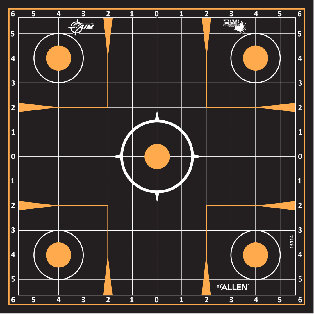 EZ Aim® Reactive Adhesive Paper Shooting Targets, Sight-In Grid, 12" Square, 10-Pack, Black/Orange
