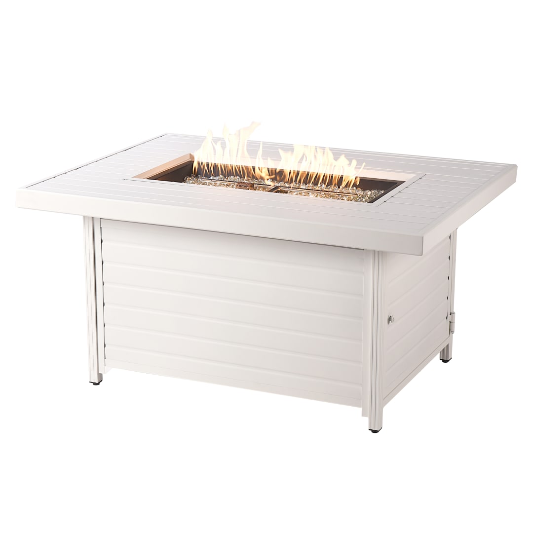 Rectangular 48 in. x 36 in. Aluminum Propane Fire Pit Table, Glass Beads, Two Covers, Lid, 55,000 BTUs in White Finish