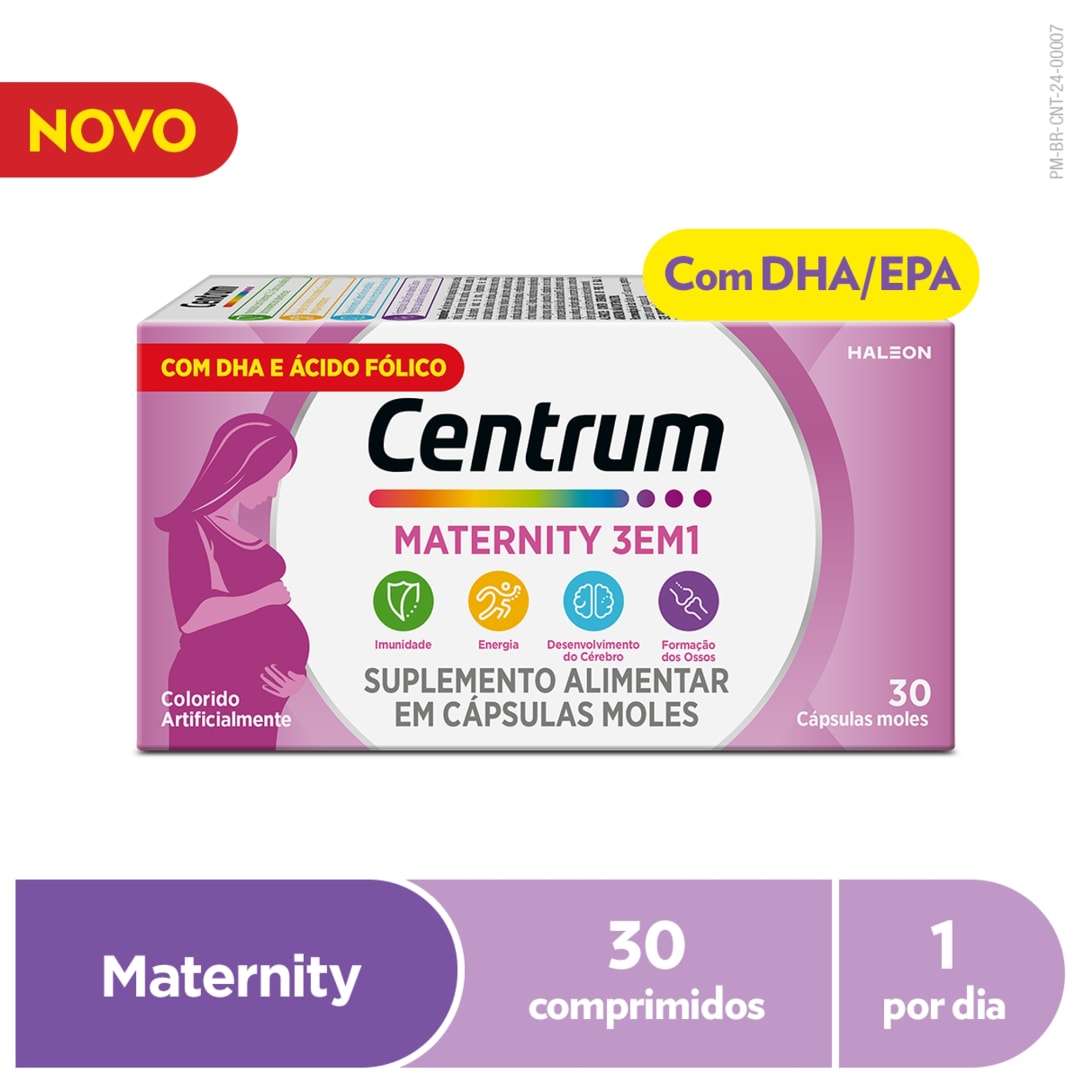 Centrum Maternity 3 em 1 Multivitamínico para todas as fases da jornada da maternidade, 30 cápsulas