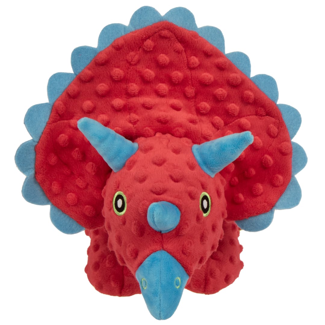 goDog Jumbo Dino Frillz Squeaky Plush Dog Toys with Durable Chew Guard Technology, Red