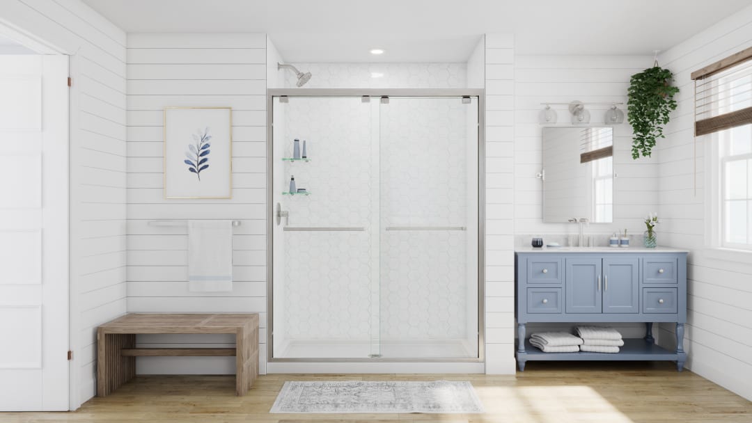 DreamLine Encore 56 - 60 inch W x 76 inch H Semi-Frameless Bypass Shower Door in Brushed Nickel