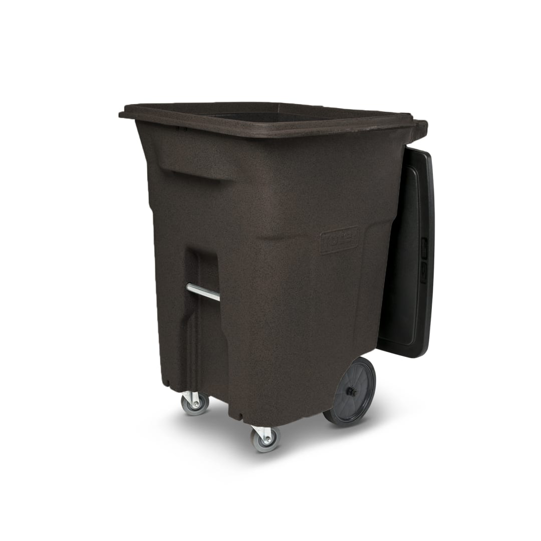 Toter 96 Gal. Brownstone Trash Can with Wheels and Lid (2 caster wheels 2 stationary wheels)