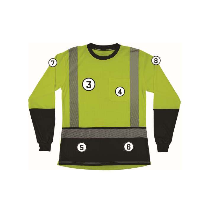 GloWear 8278BK Women’s Performance Hi-Vis Long Sleeve T-Shirt - Type R, Class 2, Black Bottom