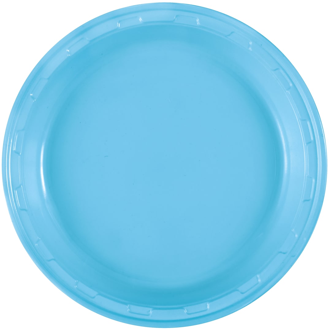 Powder Blue Solid Round 10" Plastic Dinner Plates, 50ct
