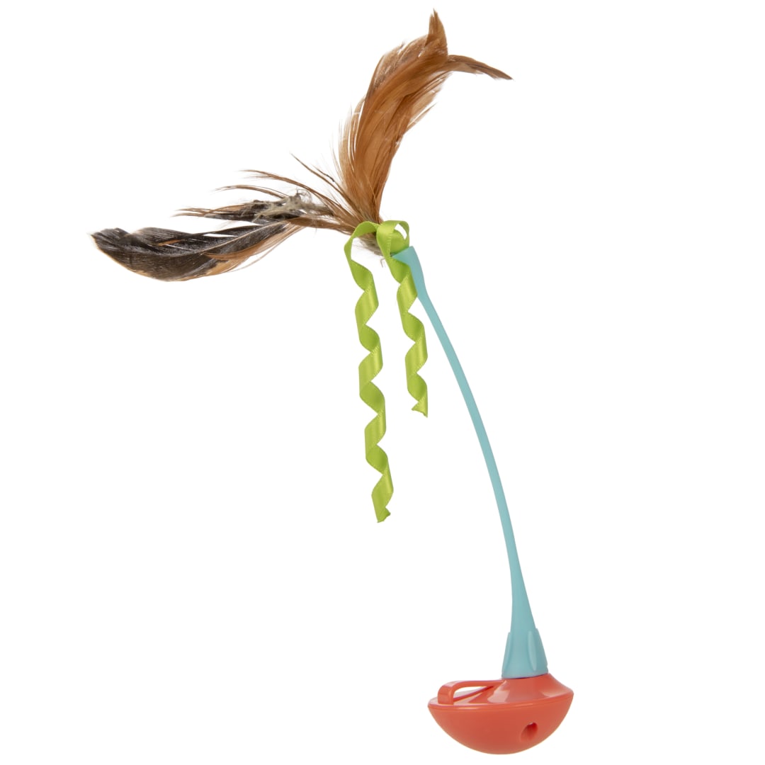 Instincts by Petlinks Rowdy Rocker Self-Righting Wand Cat Toy with Feathers and Ribbons