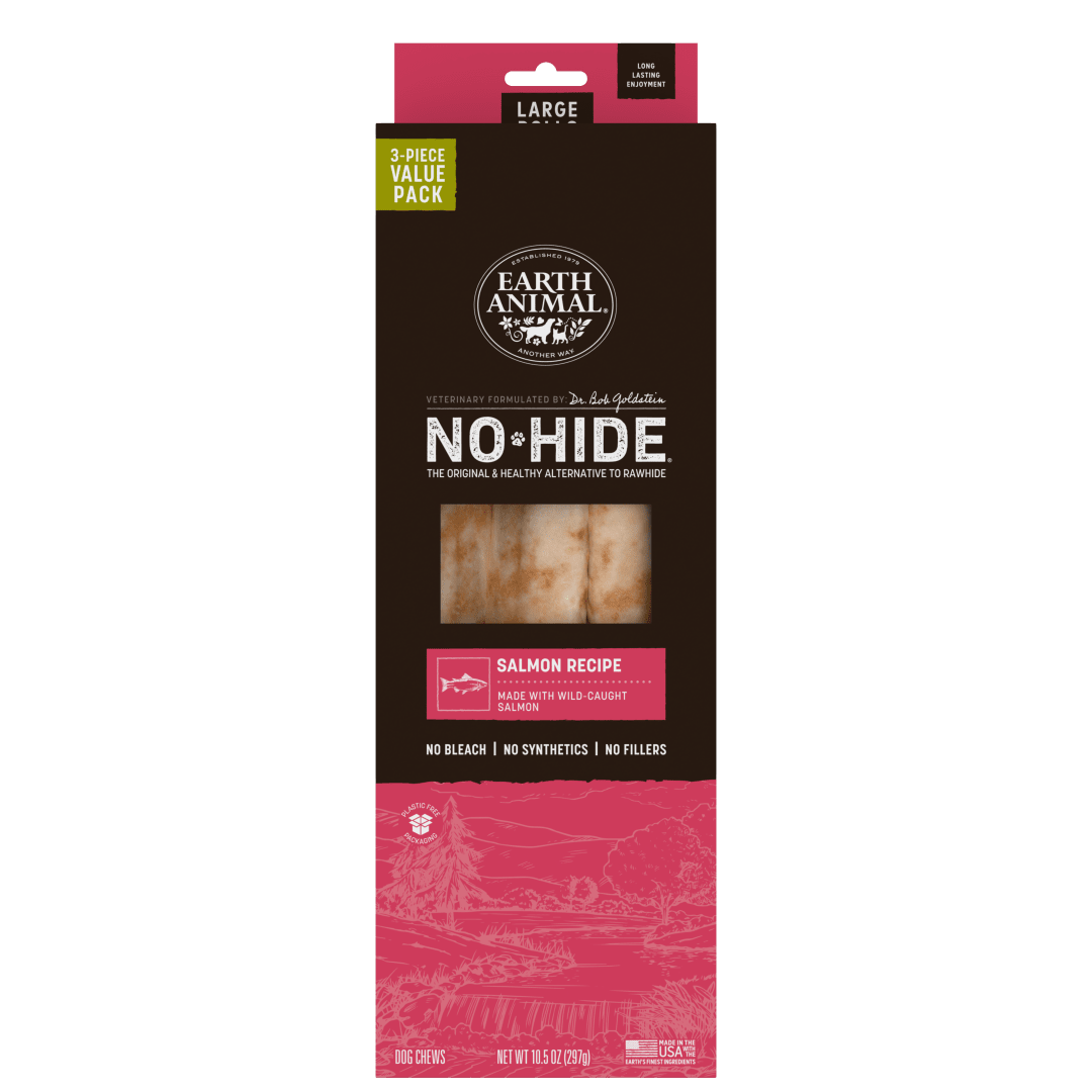 Earth Animal No-Hide Rolls Salmon Recipe Large Dog Chews, 3 Pack Value Pack