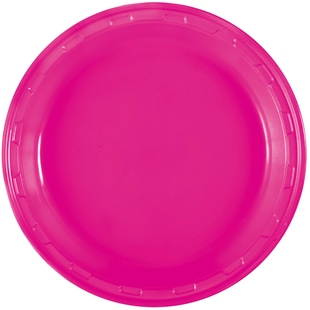 Neon Pink Solid Round 10" Plastic Dinner Plates, 50ct