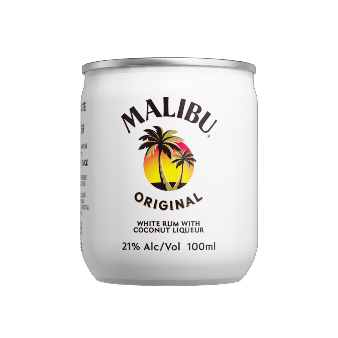 Malibu White Rum with Coconut Liqueur, 100 ml Can, 42 Proof
