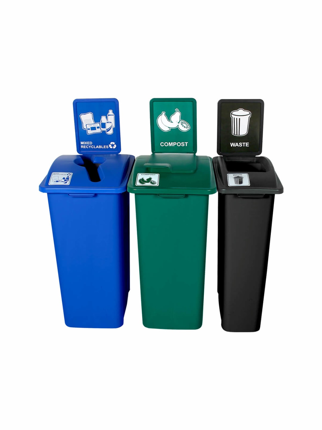 WASTE WATCHER - Triple - Kit - Xl - Mixed Recyclables-Compost-Waste - Mixed-Solid Lift-Full - Blue-Green-Black