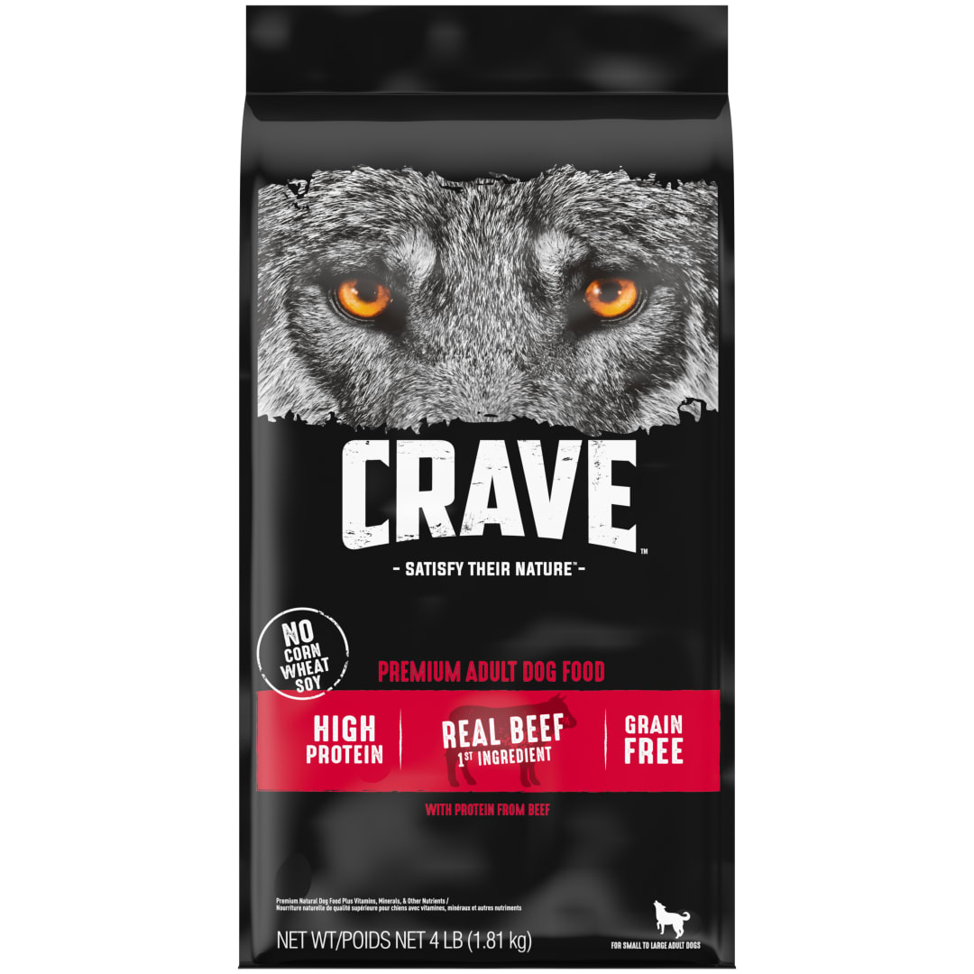 CRAVE Grain Free Adult Dry Dog Food with Protein from Beef, 4 lb. Bag
