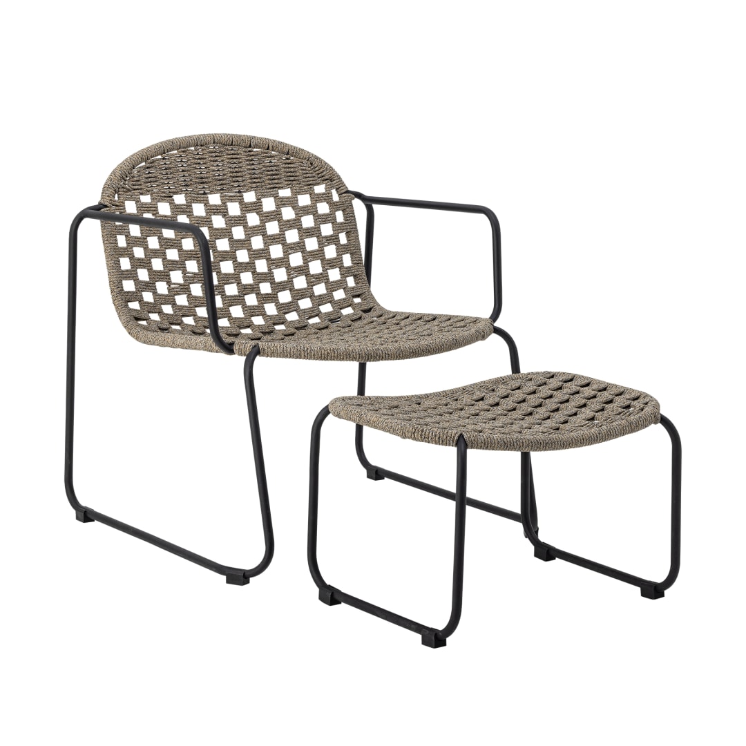 82069481 - Calana Lounge Chair with Stool, Black, Iron STOCK: 0