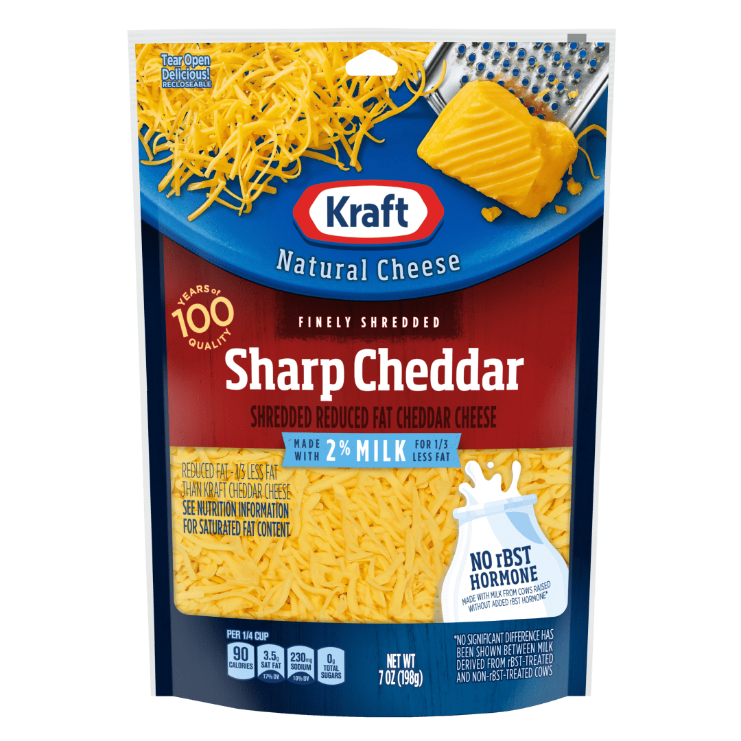 Kraft Natural Reduced Fat Sharp Cheddar Finely Shredded Cheese, 7 oz Bag