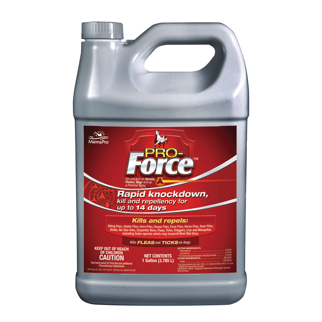 Manna Pro Pro-Force Fly Spray | Rapid Knockdown Fly Repellent for Horses | Repels More than 70 Listed Species for up to 14 Days | 1 Gallon