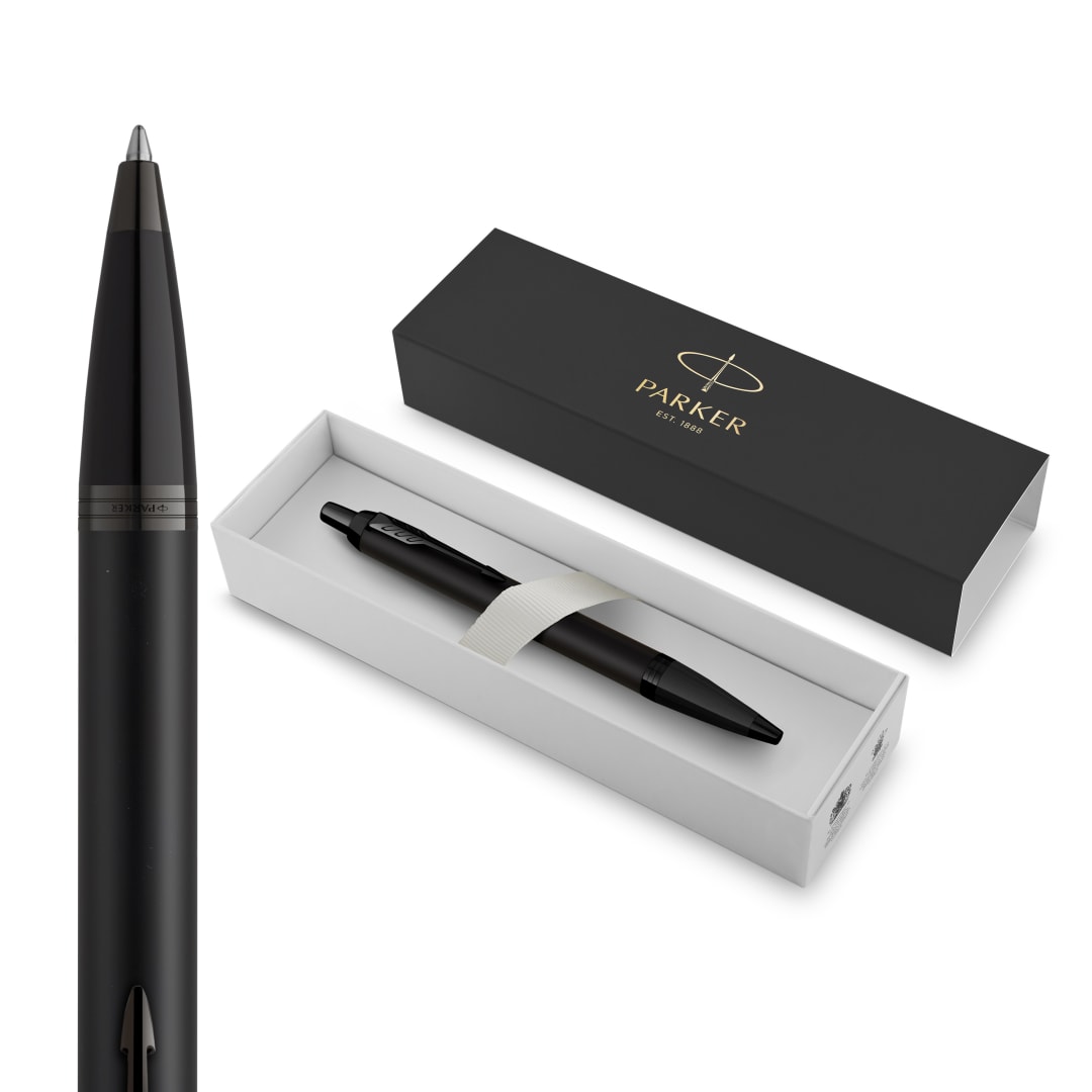 Parker Im Bolígrafo, Punta Mediana, Lacada En Negro Mate Con Adorno Cromado, Tinta Azul, En Estuche De Regalo