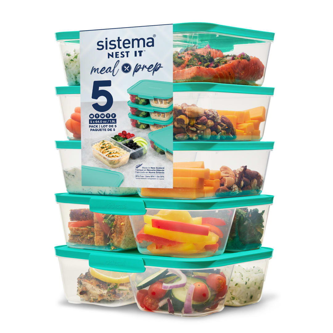 Récipients plats préparés Sistema NEST IT | 1,9 litre | Récipients de conservation alimentaire hermétiques avec compartiments et couvercle | Sans BPA | Vert | Lot de 5 [59175]