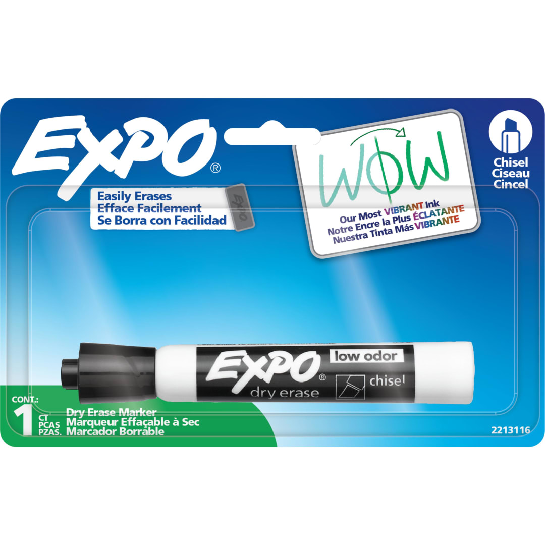 EXPO Dry Erase Markers, Low Odor Ink, Black, Chisel Tip, 1 Count