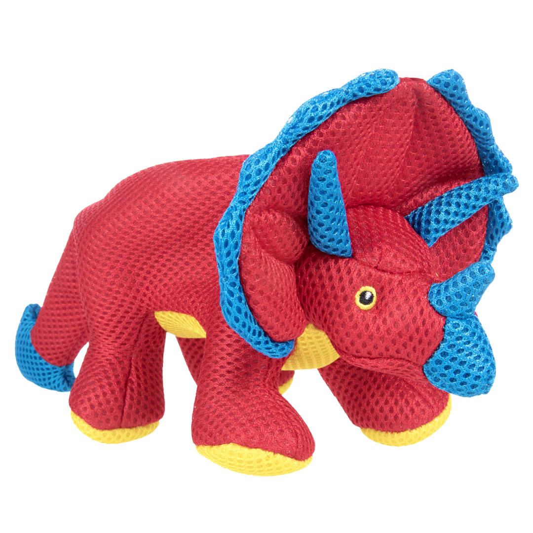goDog Dino Frills Squeaky Plush Dog Toy With Double Chew Guard Technology, Red, Small