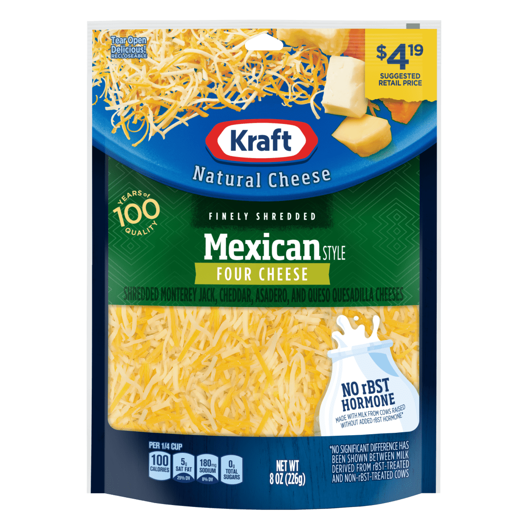 Kraft Mexican Style Four Cheese Finely Shredded Natural Cheese p.p. $4.19 8oz Bag