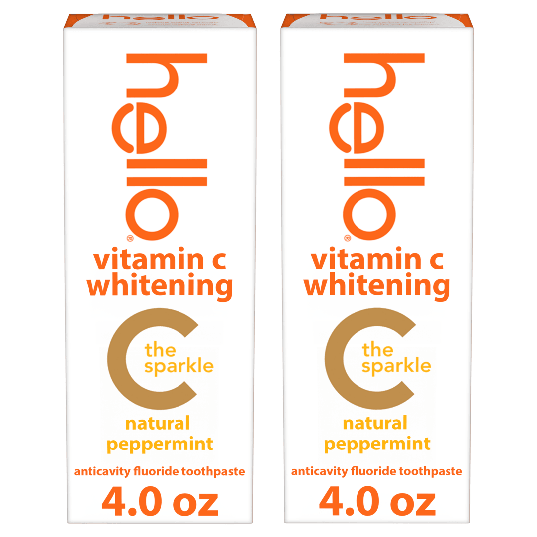 hello Vitamin C Whitening Toothpaste with Fluoride, Natural Peppermint, 2 Pack, 4.0 Oz Tubes