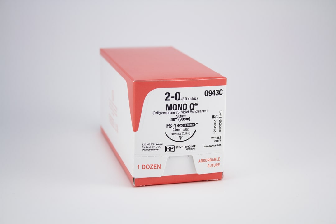 Mono Q PGCL Suture, USP 2-0 with 24mm FS-1 Reverse Cutting 3/8 Circle Cobra Black Needle, Violet, 75cm, Sterile